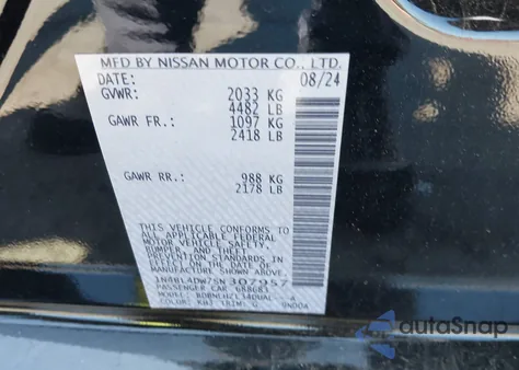 2025 Nissan Altima Sv Awd from USA, damaged, VIN 1N4BL4DW7SN307957